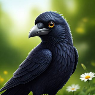 raven in meadow