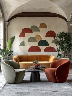 Stylish Living Room with Geometric Wall Decor