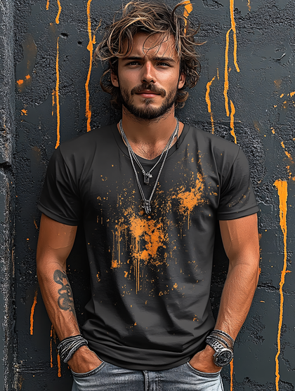 Stylish Man Leaning Against Graffiti Wall