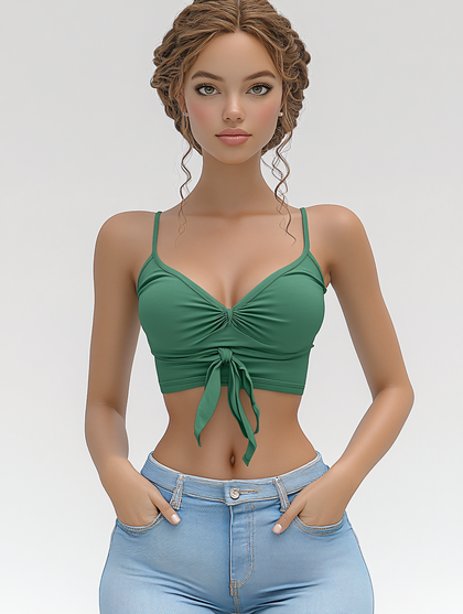 Stylish Woman in Green Top and Jeans
