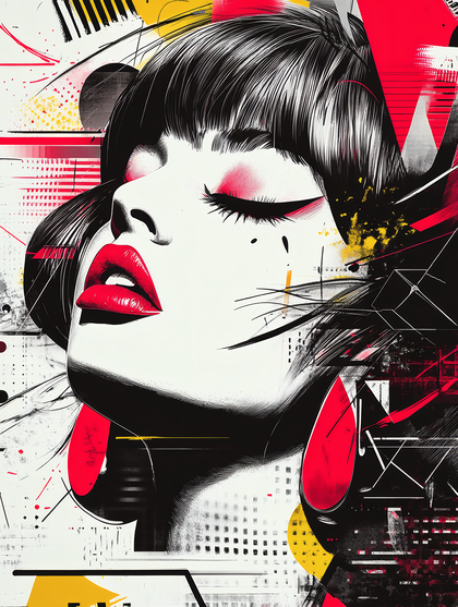 Stylish Woman With Bold Makeup and Geometric Background