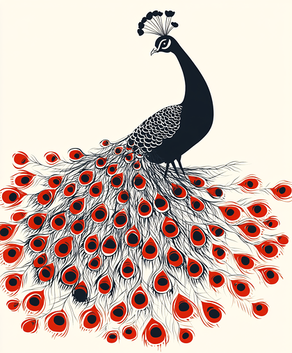 Stylized Black And Red Peacock