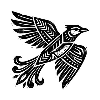 linocut flying bird