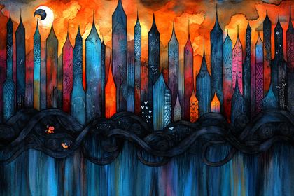 Stylized Cityscape at Dusk