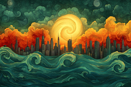 Stylized Cityscape At Sunset