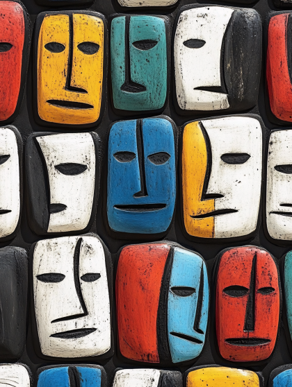 Stylized Colorful Masks Grid