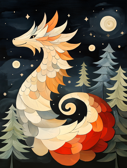 Stylized Dragon In Night Forest