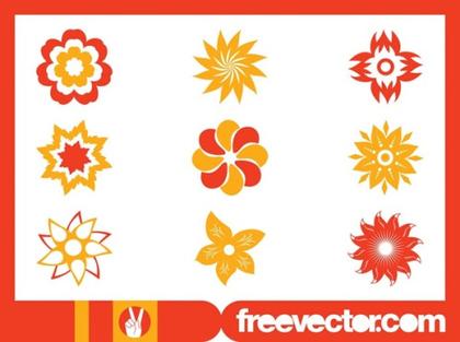 Stylized Flower Blossoms Set Free Vector