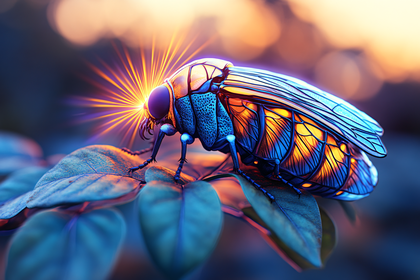Stylized Insect On Leaf With Glowing Head