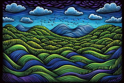 Stylized Landscape With Rolling Hills