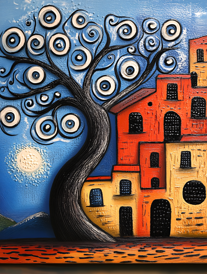 Stylized Tree and Village