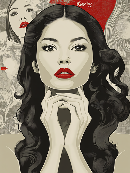 Stylized Woman Portrait with Red Lips