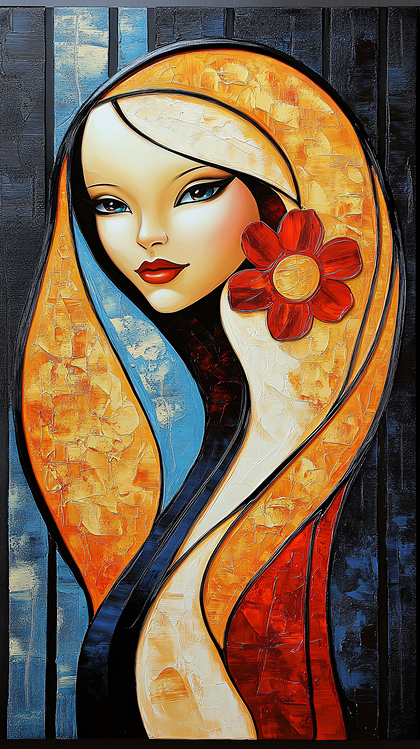Stylized Woman With Red Flower