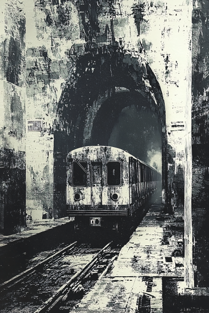 Subway Train Entering Tunnel
