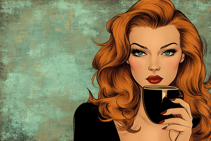 Sultry Redhead Sipping Coffee