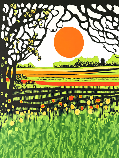 Summer Meadow with Tree and Sun