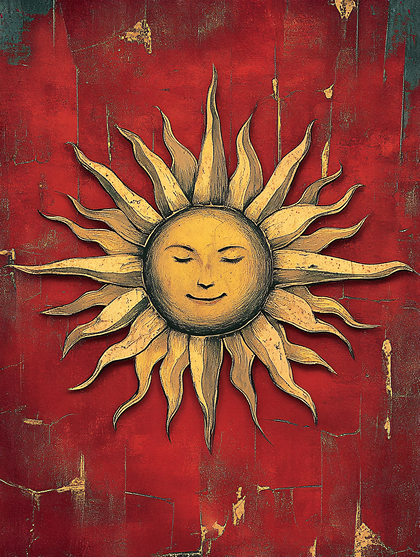 Sun Motif on Red Background