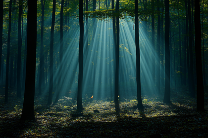 Sun Rays In Dark Forest