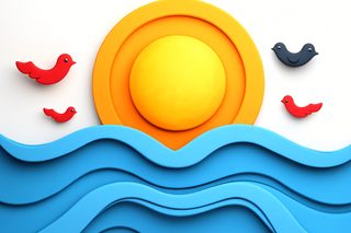 Sun, Sea, And Birds Illustration