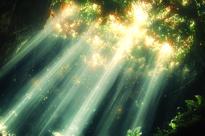 Sunbeams Through Forest Canopy