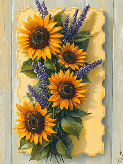 Sunflower and Lavender Bouquet on a Painted Background