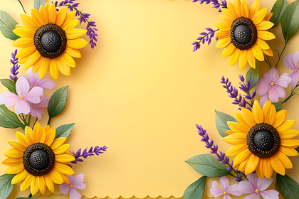 Sunflower and Lavender Floral Frame