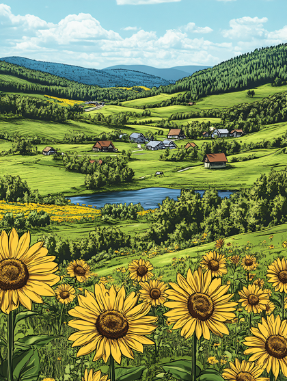 Sunflower Field Valley View