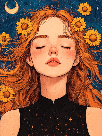 Sunflower Girl Night Dream