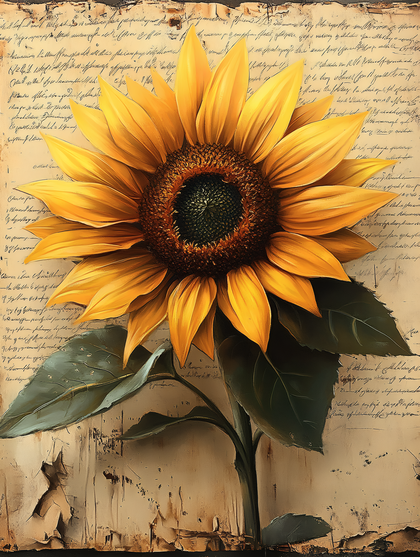 Sunflower On Antique Script