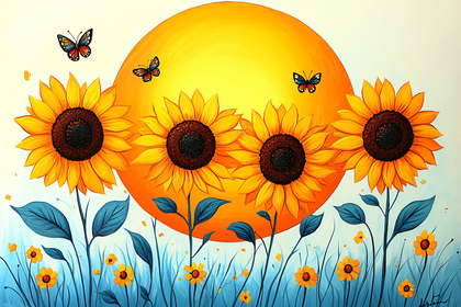 Sunflowers and Butterflies Painting
