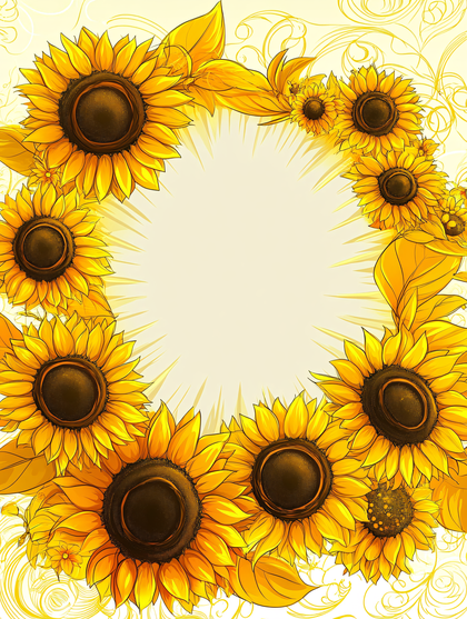 Sunflowers Frame with Golden Light