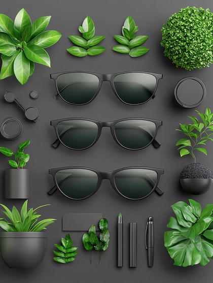 Sunglasses and Greenery Flat Lay