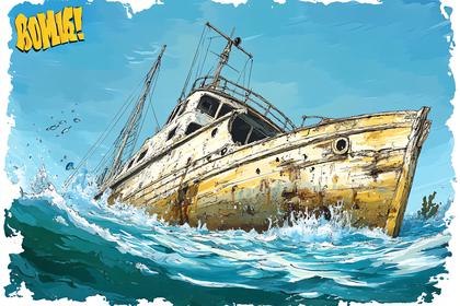 Sunken Boat in Rough Sea