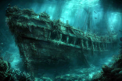 Sunken Ship Underwater Scene