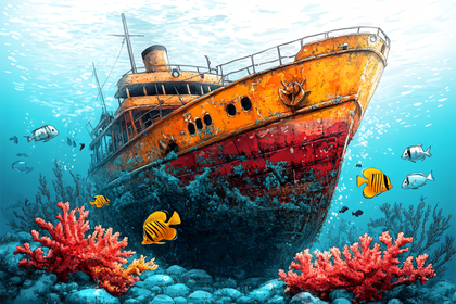 Sunken Ship Underwater Scene