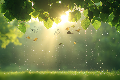 Sunlight Through Dewy Leaves