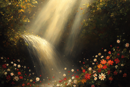 Sunlight Waterfall Flowers