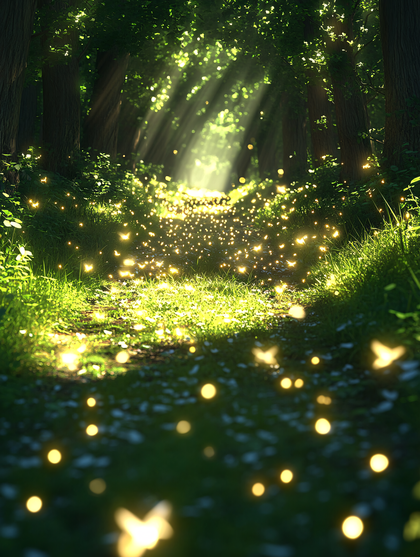 Free Download Enchanted Forest Path with Glowing Fireflies