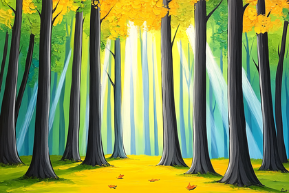 Sunlit Forest Trees Painting