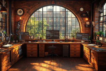 Sunlit Loft Office Workspace