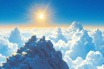 Sunlit Mountain Peak Above Clouds