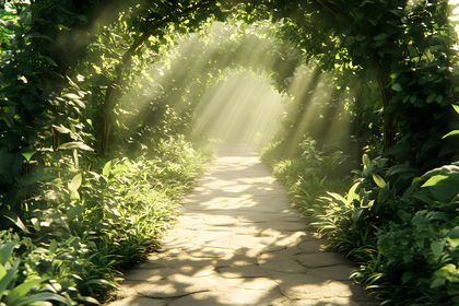 Sunlit Path Through Green Archway