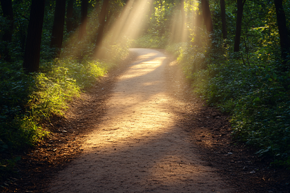 Sunlit Path Through the Woods