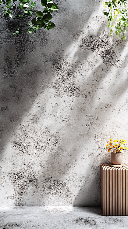 Sunlit Wall With Plants And Yellow Flowers
