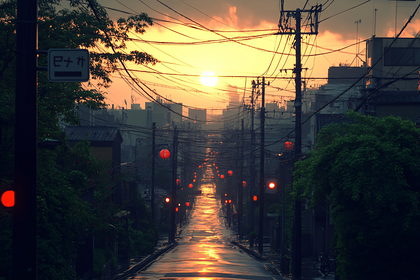 Sunrise Street Scene in Japan