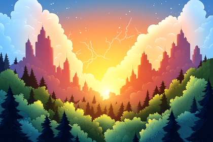 Sunset City Forest Landscape
