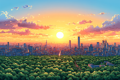 Sunset Cityscape Anime Style