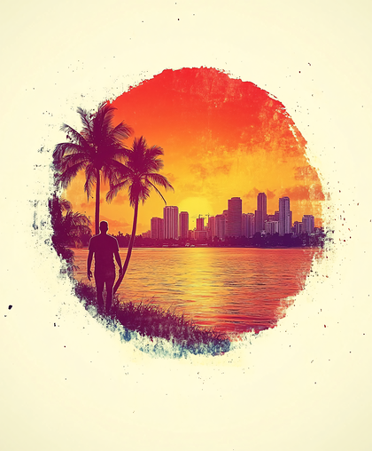 Sunset Cityscape With Palm Trees