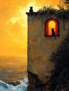 Sunset Cliffside Cats