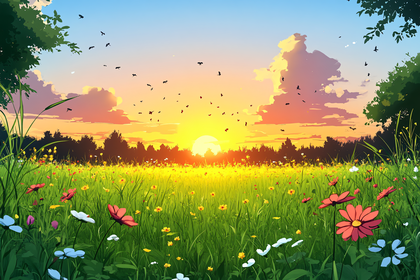 Sunset Meadow Scene